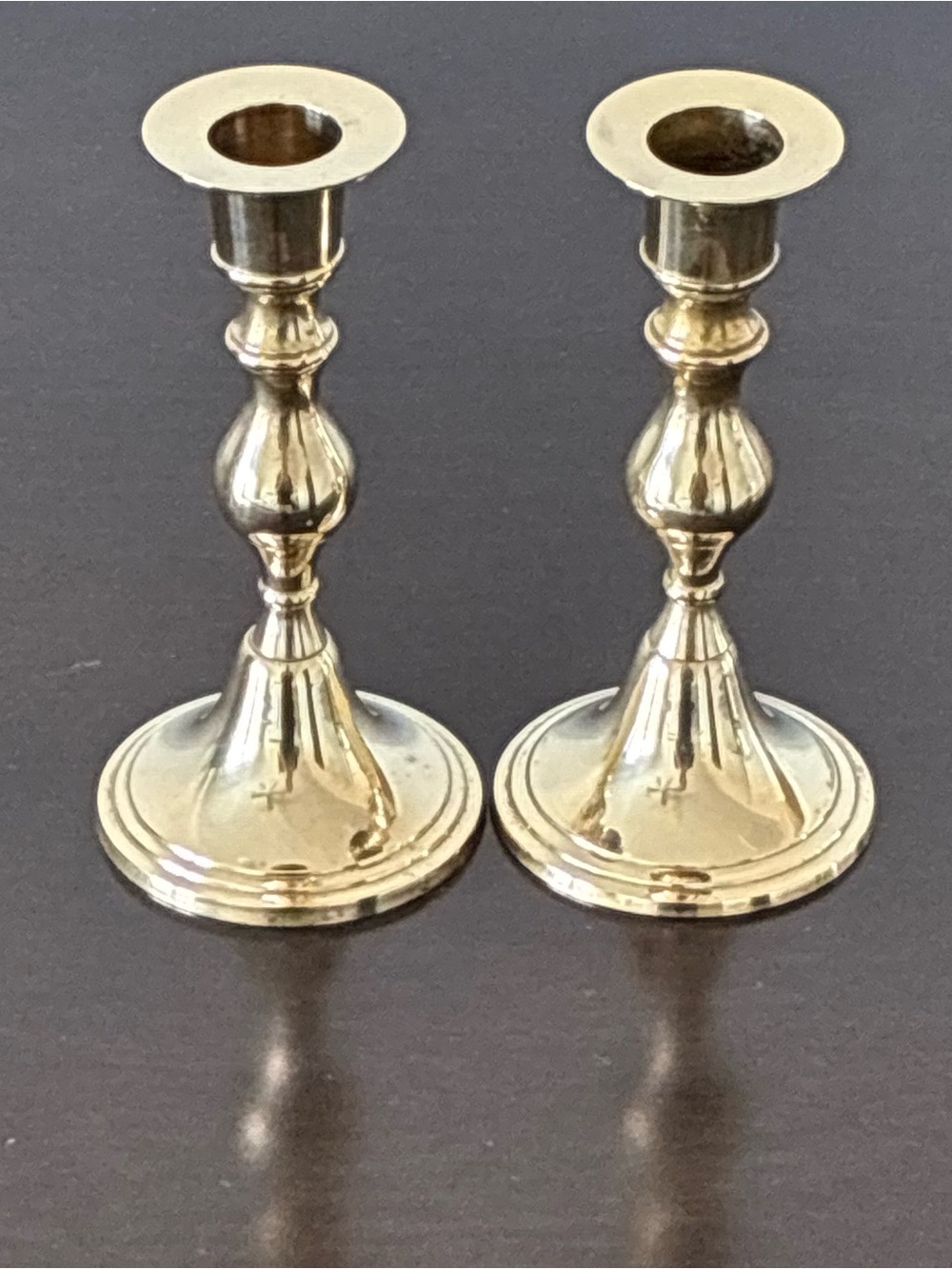 Vintage Brass Finish Candlestick Pair – Polished Gold Tone